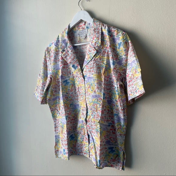 Doncaster Multicolored Cotton House & Tree's Print Notch Collar S/S Blouse - 12 - Picture 2 of 7